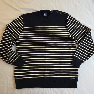Saint James BINIC 42 L Authentic Striped Fisherman Sweater Shoulder Buttons Wool
